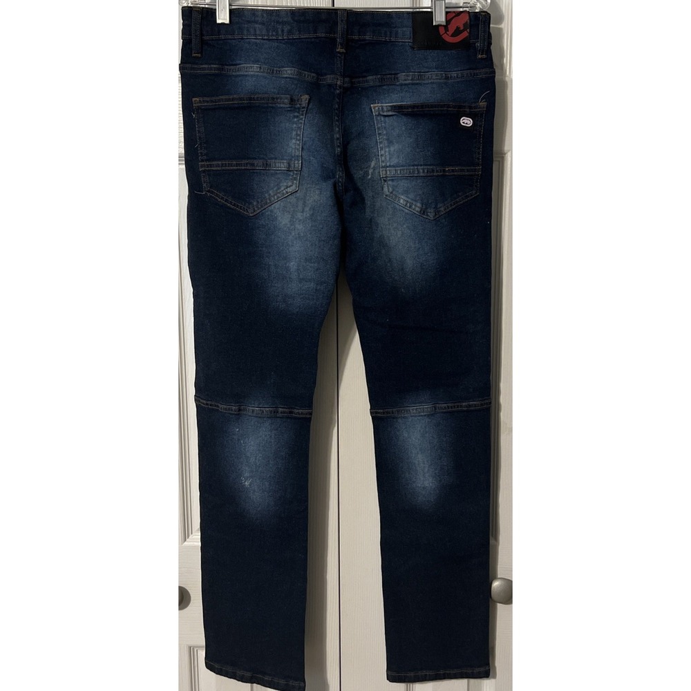 Ecko‎ Unltd Dark Wash Low Rise Men's Distressed Skinny Blue Jeans, Size 32x32 - Picture 12 of 12
